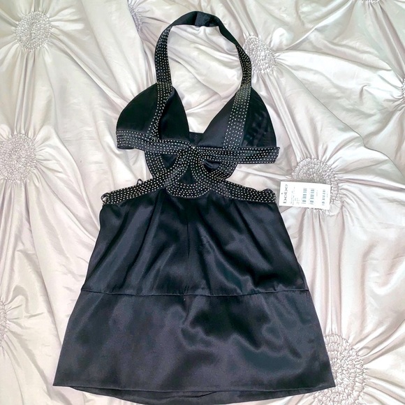 Bebe Black Beaded Silk Halter dress - Picture 2 of 8
